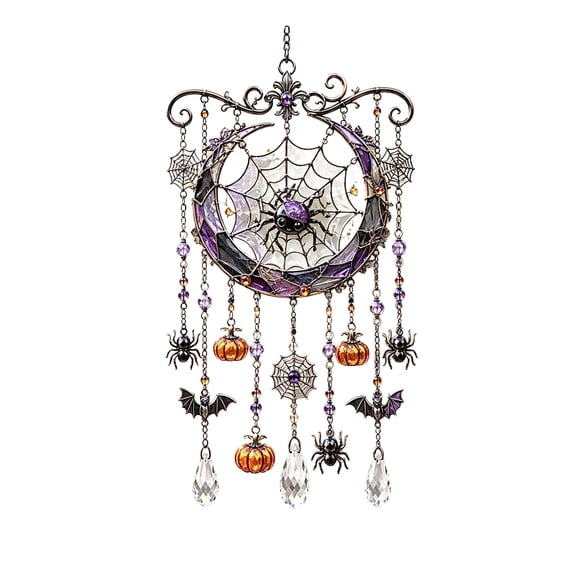 Glow In The Dark Halloween Suncatcher Wind Chime, Lighted Acrylic Hanging Ornament, Battery Operated Outdoor Decor For Porch Patio Garden