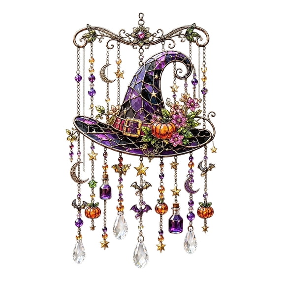 Glow In The Dark Halloween Suncatcher Wind Chime, Lighted Acrylic Hanging Ornament, Battery Operated Outdoor Decor For Porch Patio Garden