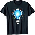thumbnail image 1 of Glow In The Dark Lightbulb Graphic Black T-Shirt with Colorful Shapes, 1 of 5