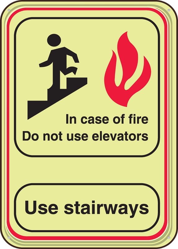 Glow In The Dark Safety Sign In Case Of Fire Do Not Use Elevators Use ...