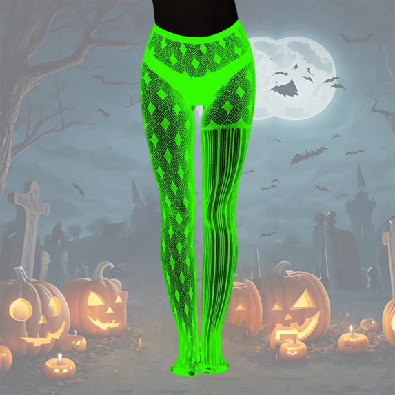 Glow In The Dark Sexy Fishnet Stockings With Striped Luminous Pattern Sheer Hollow Out Tights For Women Night Party Wear