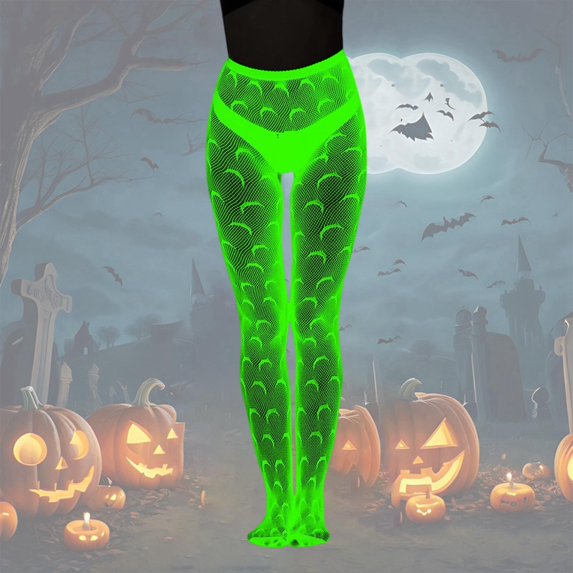 Glow In The Dark Sexy Fishnet Stockings With Striped Luminous Pattern Sheer Hollow Out Tights For Women Night Party Wear