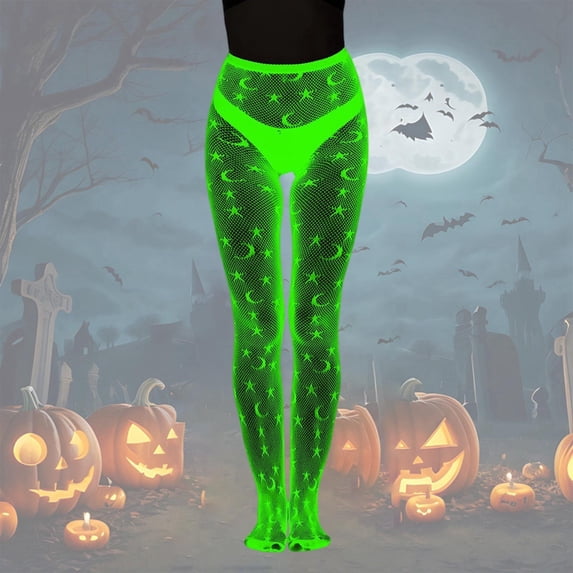 Glow In The Dark Sexy Fishnet Stockings With Striped Luminous Pattern Sheer Hollow Out Tights For Women Night Party Wear