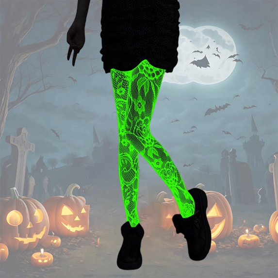 Glow In The Dark Sexy Fishnet Stockings With Striped Luminous Pattern Sheer Hollow Out Tights For Women Night Party Wear