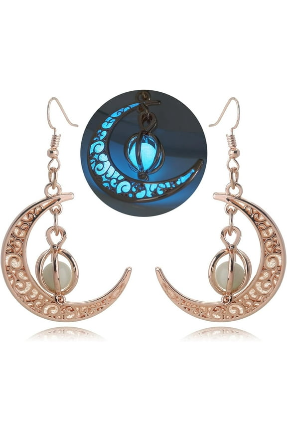 Glow In The Dark Silver Crescent Moon Earrings - Glowing Blue Moon Charm - Magical Fantasy Fairy Glowing Earrings - Glow Jewelry[Z5405]