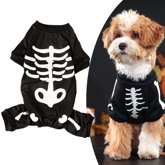 Glow In The Dark Skeleton Dog Halloween Pet Jumpsuit Puppy Pajamas Breathable Stretchy Holiday Party Apparel For Small Dogs