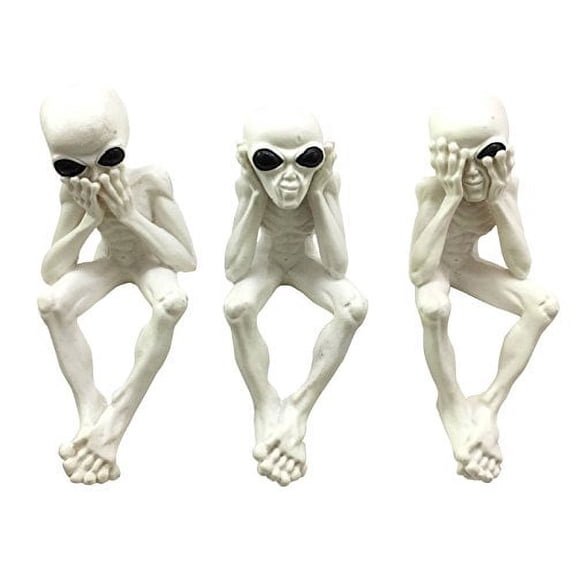 Glow In The Dark Three Wise E.T. Aliens See Hear Speak No Evil Outer Space Creatures Collectible Figurine Set of 3 For Shelf Decorative Sitters