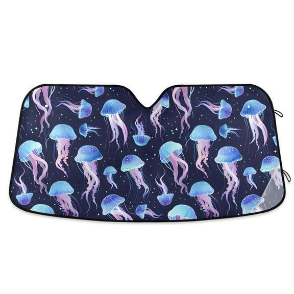Glow Jellyfish Car Windshield Sun Shade Foldable Car Front Window Visor Heat and UV Protection 53x23.5