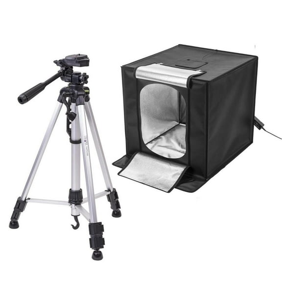 Glow LED Studio-Cube Portable Shooting Tent with Dimmer (17") + 58" 3 Section Tripod with 3-Way Head