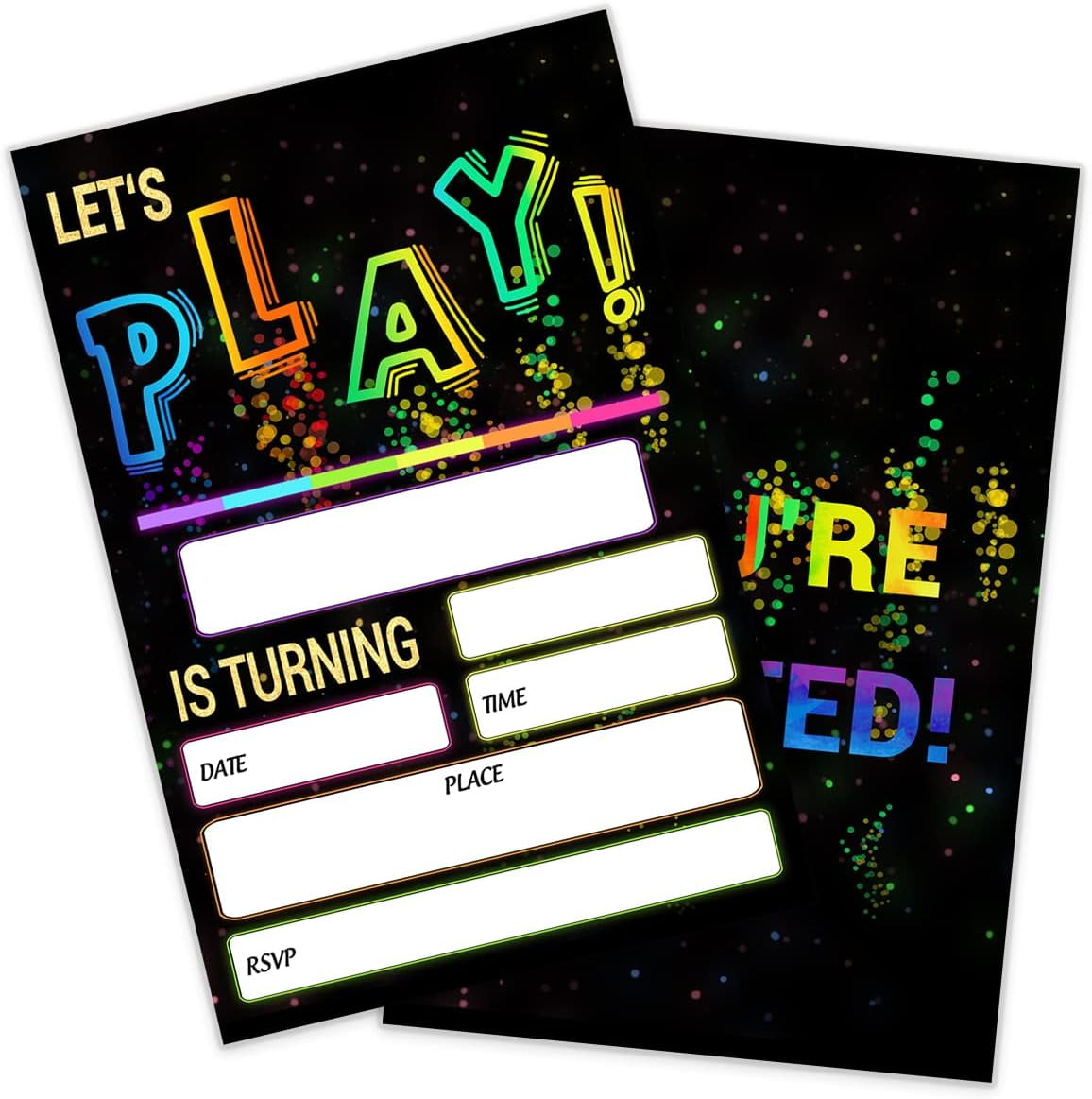 Glow Let's Play Birthday Party Invitations Neon Party Invites for