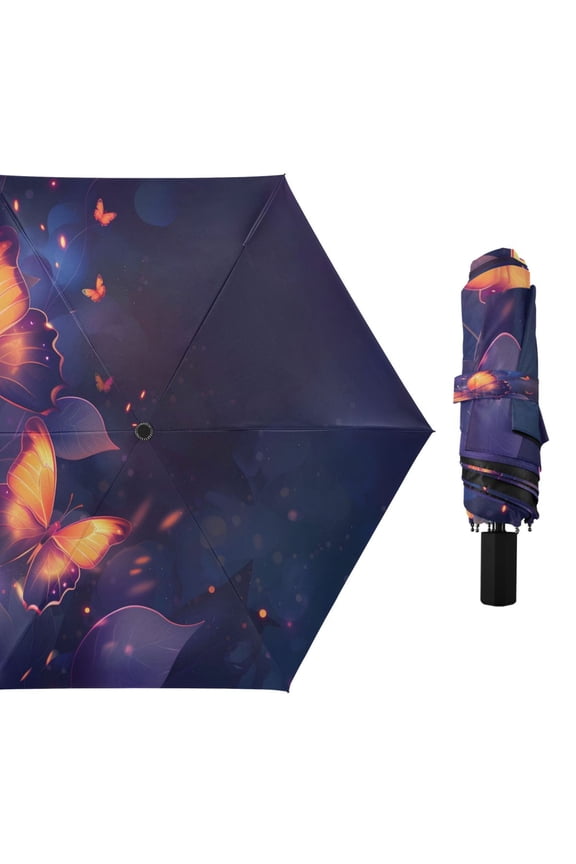 Glow Light Butterflies Compact Sun Umbrella Windproof Travel Umbrellas for Rain Strong Portable UV Protection