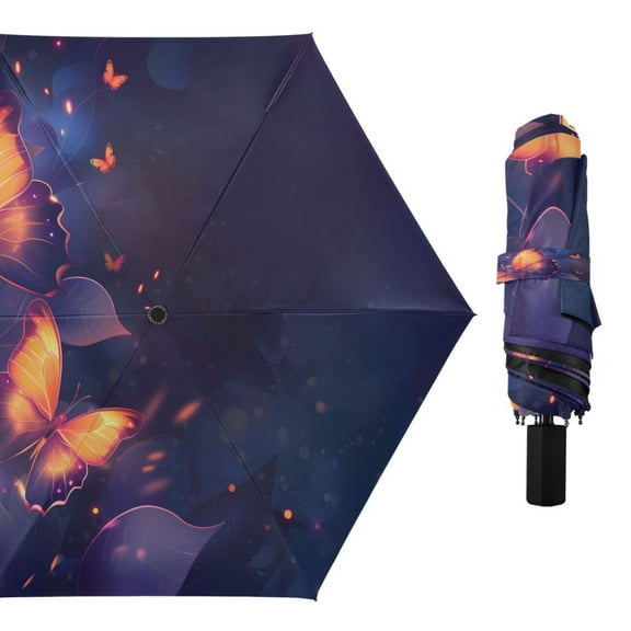 Glow Light Butterflies Compact Sun Umbrella Windproof Travel Umbrellas for Rain Strong Portable UV Protection