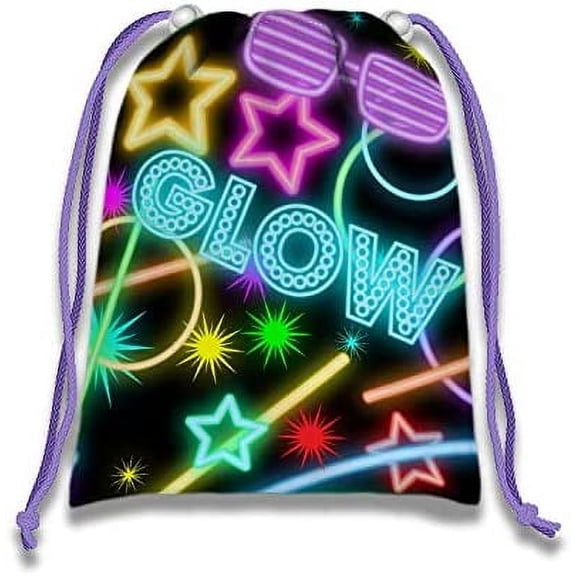 Glow Light Neon Drawstring Bags Kids Birthday Party Supplies Favor Bags 10 Pack