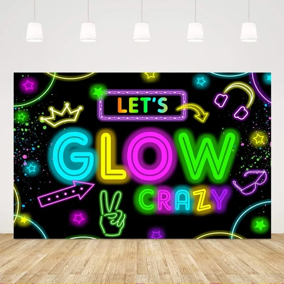 Glow Neon Birthday Party Backdrop Let'S Glow Banner Photography Background