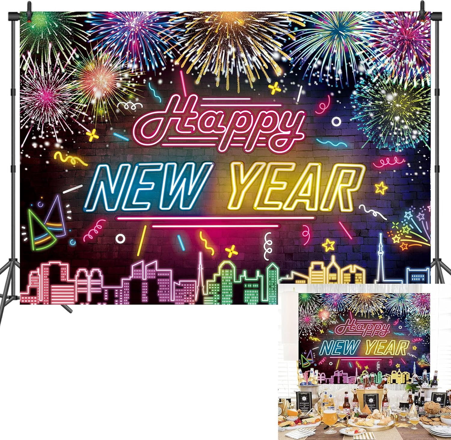 Glow Neon New Year Countdown Backdrop The Dark Brick Wall Backdrop for