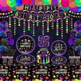 thumbnail image 1 of Glow Neon Party Supplies Glow in The Dark Party Decorations BlackLight Party Tableware Set - Plates, Black Light Banners, Fluorescent Balloons, Graffiti Tablecloth, Garland, Napkins, 1 of 4