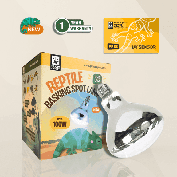 Glow Object Reptile Heat Lamp with UVB & UVA - Full Spectrum Basking Light for Amphibians Terrariums - Self-Ballasted - E26 E27 Base - Includes Free UV Sensor