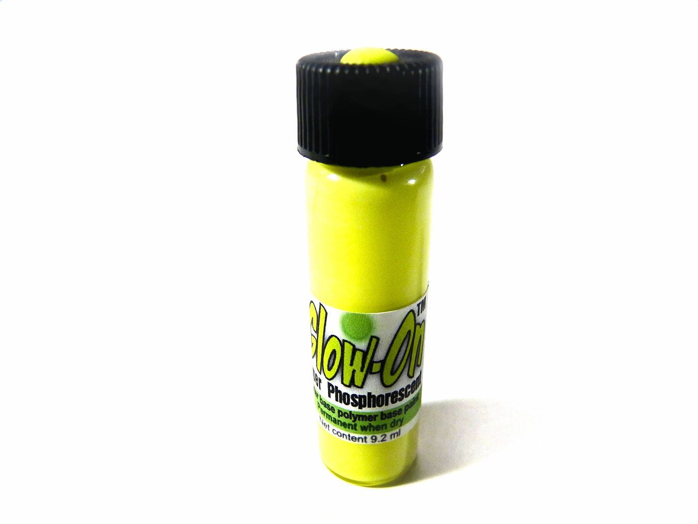 Glow On Super Phosphorescent water-based acrylic paint, yellow color and green Glow, large 9.2 ml Vial.