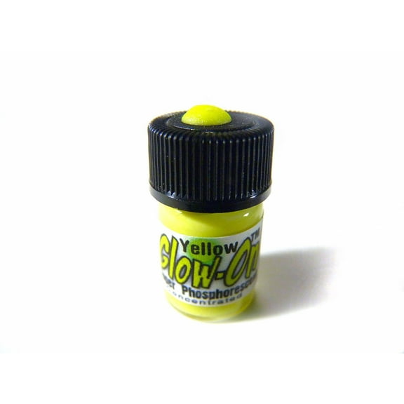 Glow On Super Phosphorescent water-based acrylic paint, yellow color and green glow, small 2.3 ml Vial.