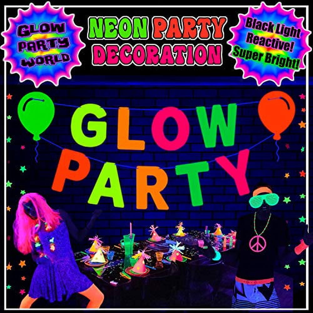 31 Pieces Glow Neon Party Supplies UV Reactive Set Fluorescent Hanging  Paper Fan