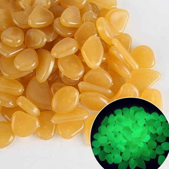 Glow Pebbles, 150 pcs Orange Glowing Rocks for Outdoor Decor, Garden Lawn Yard, Aquarium, Walkway, Fish Tank, Pathway, Luminous Pebbles Powered by Light or Solar
