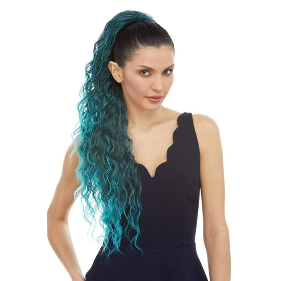 Glow Ponytail Color DF1246 - Sepia Wigs 27" Long Layered Wavy Heat Friendly Synthetic African American Pony Drawstring Hair Piece Ariana Cola de Caballo