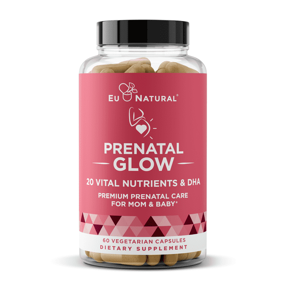 Glow Prenatal Vitamins for Women – 20-in-1 Vital Nutrients for Healthy Pregnancy and Fetal Development – Folic Acid & Vegan DHA For Baby's Growth & Comfortable Pregnancy – 60 Nourishing Capsules