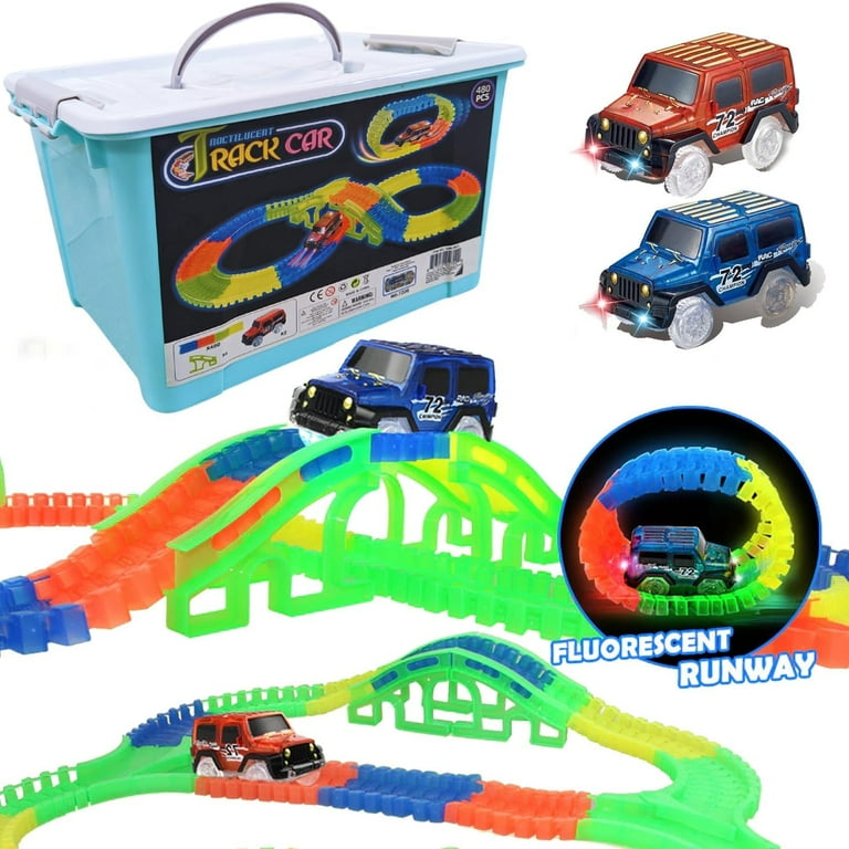 Glow Race Tracks and LED Toy Cars 480 PCs Glow in The Dark