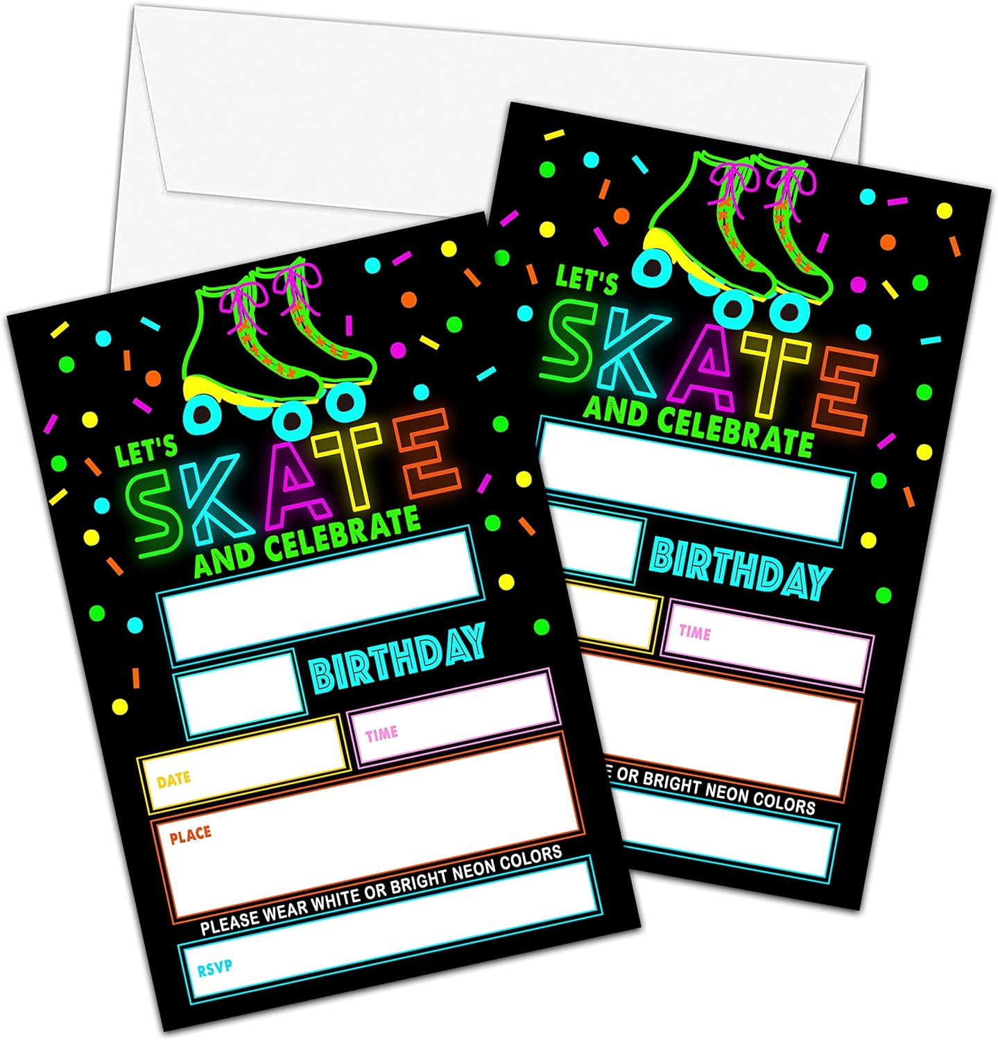 Glow Roller Skating Birthday Invitations 20 Sets of Neon Glow