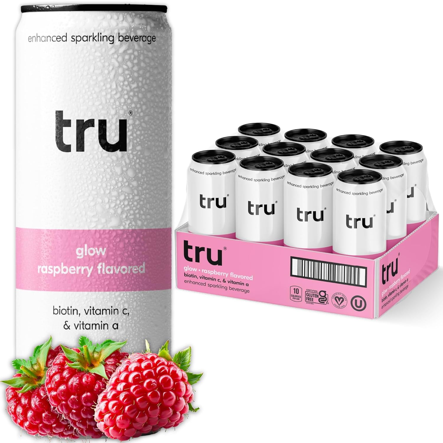 Glow Seltzer, Biotin Beauty Drinks with A, Raspberry Fruit Juice