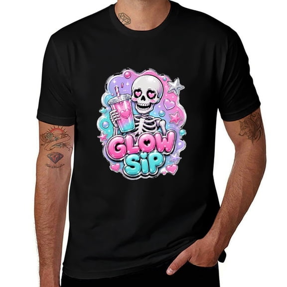 Glow SipUnisex Graphic T-Shirt, Casual Short Sleeve Crewneck Tee, Soft Pullover Top for Everyday Wear