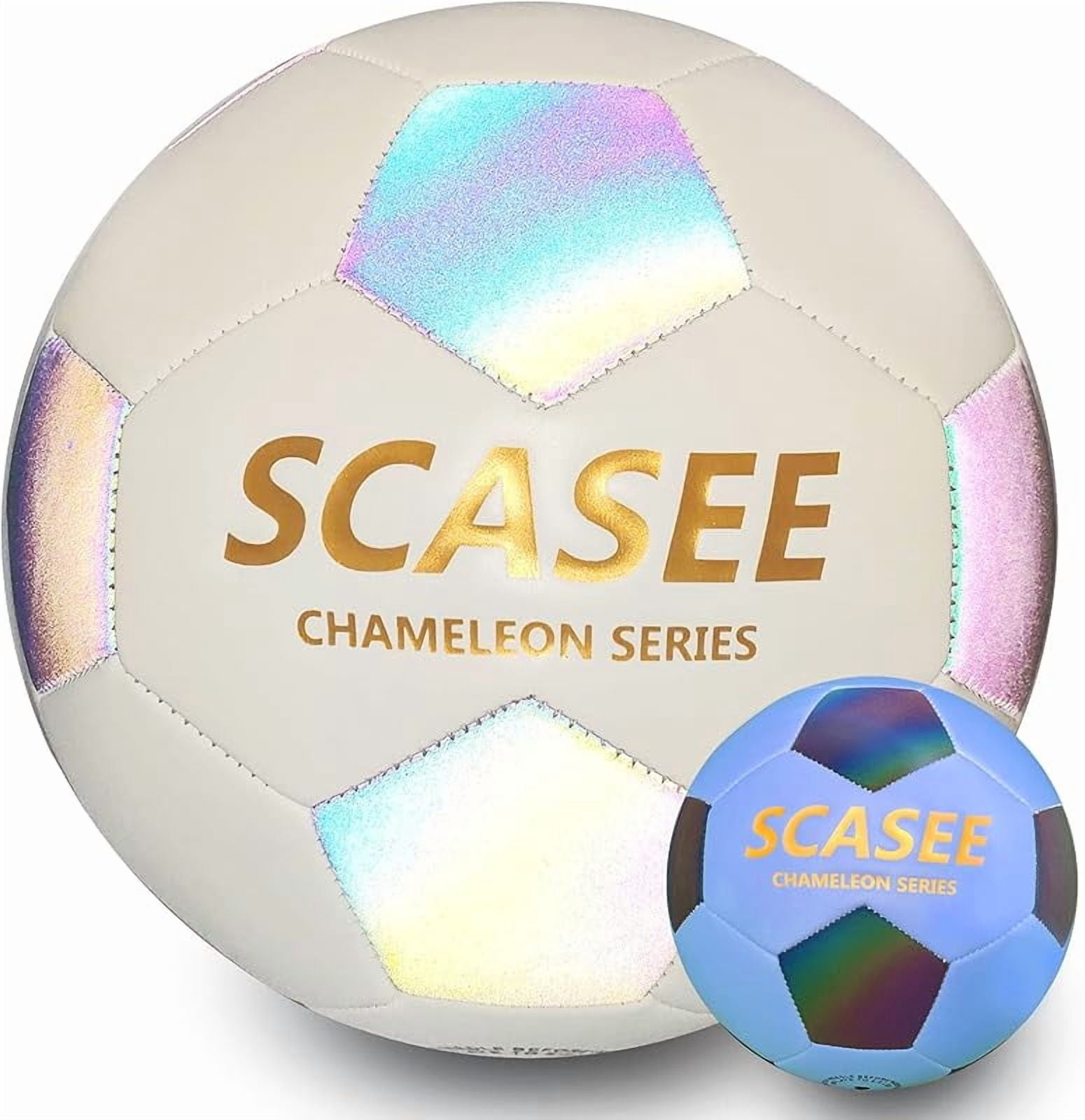 Glow Soccer Ball-Flash Holographic Reflective and Leather Size 4 & Size 5 Soccer Balls (Adult/PRO)-Discoloration in The Sun-Gifts for Men Women Indoor Outdoor Soccer Training