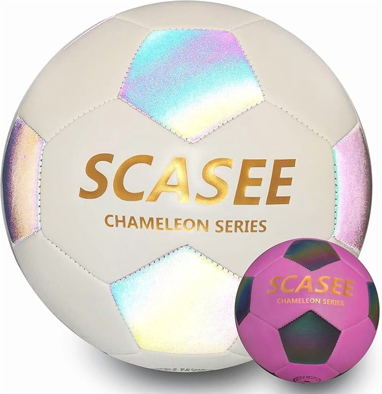 Glow Soccer Ball-Flash Holographic Reflective and Leather Size 4 & Size 5 Soccer Balls (Adult/PRO)-Discoloration in The Sun-Gifts for Men Women Indoor Outdoor Soccer Training