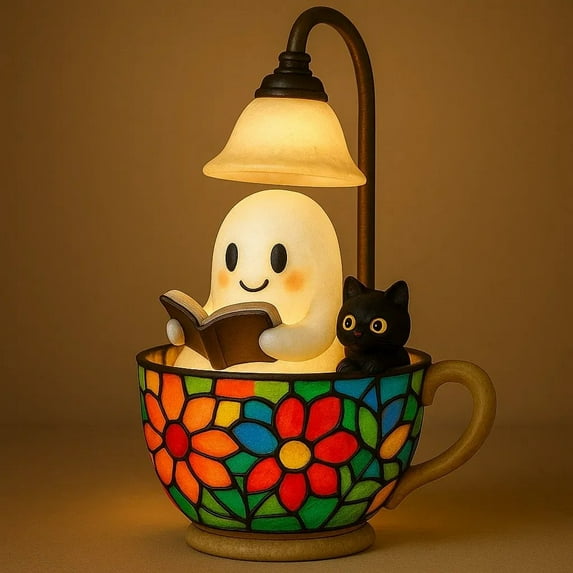 Glow Spirit Ghost Lamp, Glowspirit Ghost, Sheremart Glowspirit, Cute Ghost Reading Book, A Lamp That Warms More Than Just The Room, 3D LED Halloween Glowing Statue Night Light