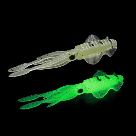 Glow Squid Lure under 5! CQCYD Squidy Soft Bait for Trolling Fishing, Glow Luminous Skirt Soft Plastic Lure, Realistic Squid Bait for Freshwater and Saltwater
