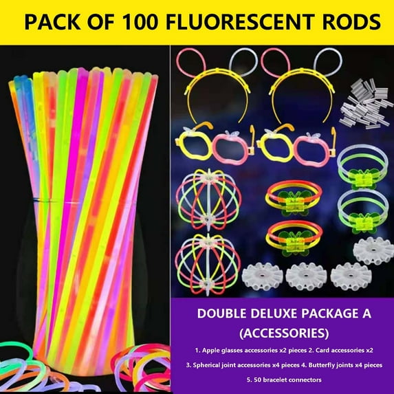 Glow Sticks 100 Pack - 7.8" Assorted Neon Color Glow In The Dark Glowsticks - Bulk Light Up Party Favors to Make Necklaces, Bracelets & Decorations for Kids