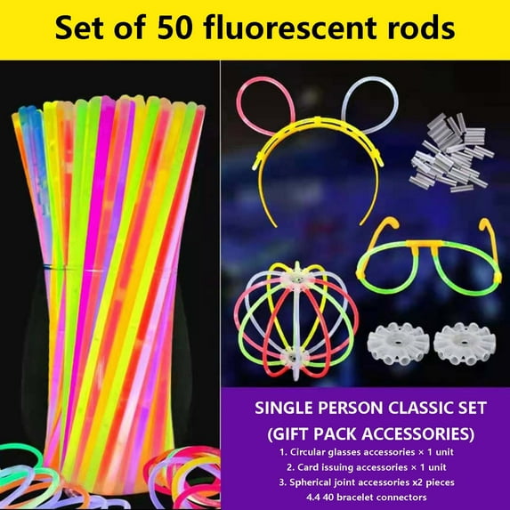 Glow Sticks 50 Pack - 7.8" Assorted Neon Color Glow In The Dark Glowsticks - Bulk Light Up Party Favors to Make Necklaces, Bracelets & Decorations for Kids