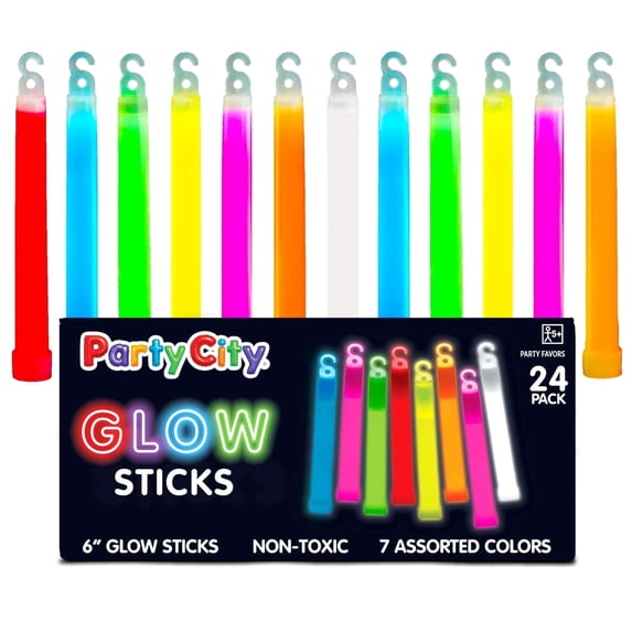 Party City 6 inch Glow Sticks, Glow in the Dark Party Supplies for Kids & Adults, 24pk (Rainbow)