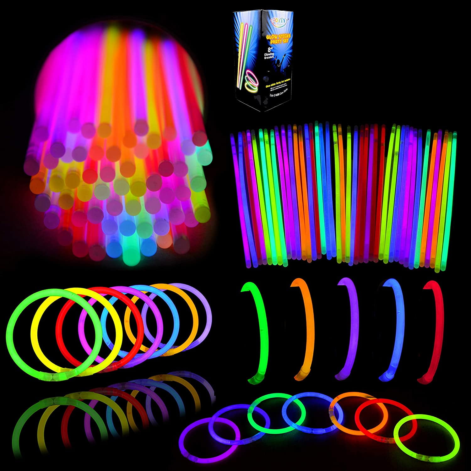 Play22 Glow Sticks Bulk 500 Pack - 200 Glowsticks and 300 Accessories - 8” Ultra Bright Glow Sticks Party Pack Mixed Colors - Glow Sticks Necklaces