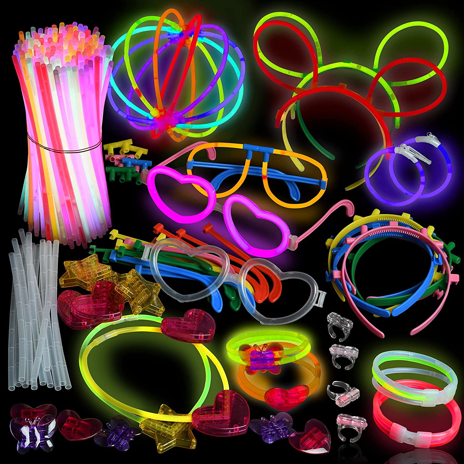 Glow Sticks Bulk 500 Pack - 200 Glowsticks And 300 Accessories - 8 Inch  Ultra Bright Glow Sticks Party Pack Mixed Colors - Play22USA