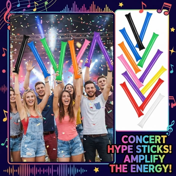 Glow Sticks Bulk Party Pack, Plastic Balloon Sticks, Sports Equipment, Hand Clappers Noisemakers, 36inThick Vinyl, Yellow, Stadium Fan Support, 1 Pc Cheering Stick, 1 Pc Air