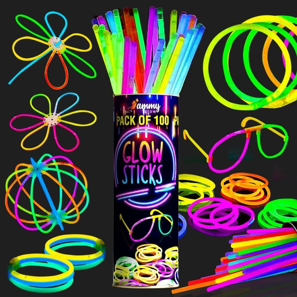 Glow Sticks 100 Bulk for Halloween Glow in The Dark Party Supplies 12 Hours Glow Party Pack 8 inch with Connectors Neon Glow Eye Glasses Bracelets