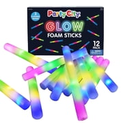Party City 14 Inch Glow Sticks Foam, Bright Multi-Color LED Lights, 3 Flash Modes, Party Supplies for Kids & Adults, 12pk