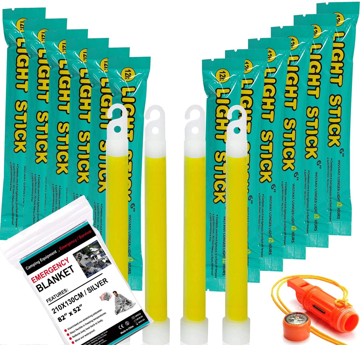 14 inch Industrial Grade Glow Sticks/Ultra Bright Bulk Pack Long Lasting  Individually Wrapped Emergency Light Sticks Survival Kit Lasts Over 12  Hours 