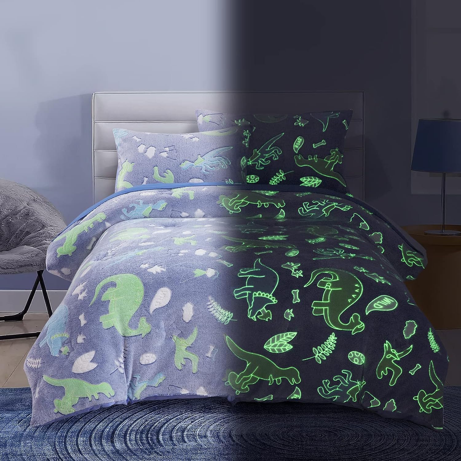 Glow in The Dark Comforter Set 5 Piece Twin/Twin XL with Sheets, Blue
