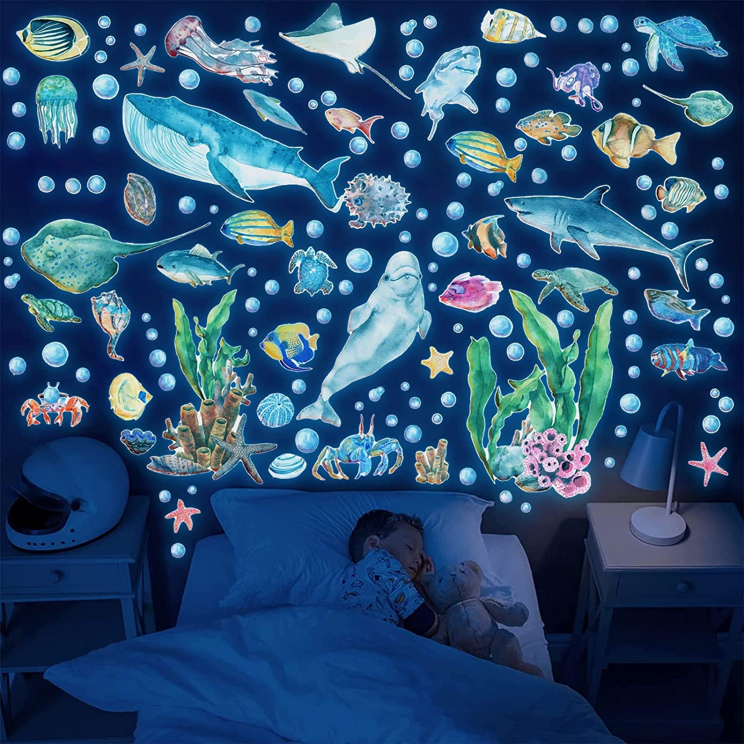 Glow in The Dark Ocean Fish Wall Decals,Under The Sea Wall Stickers