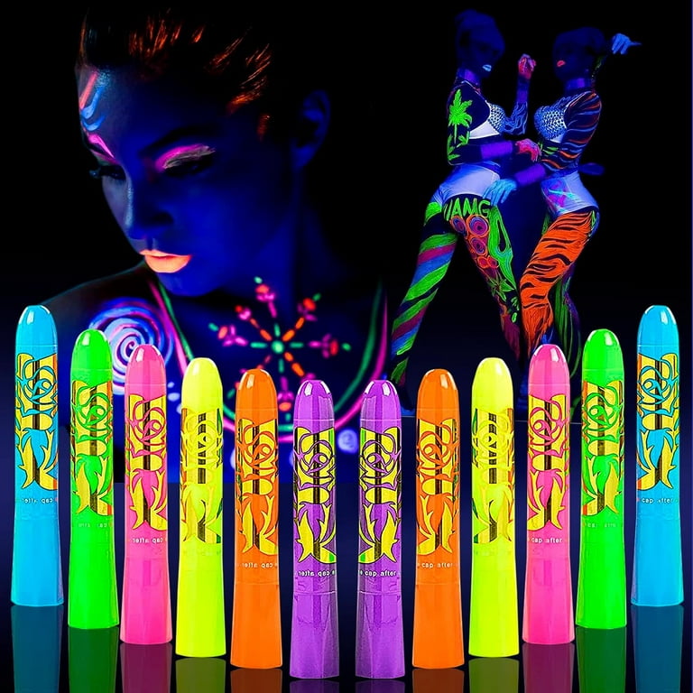  18 Pack Glow in The Dark Paint, Glow in The Dark Face Body Paint  Glow Sticks Makeup Face Painting Kits for Kids Adult, Neon Face Paint  Crayons UV Crayons Kit for