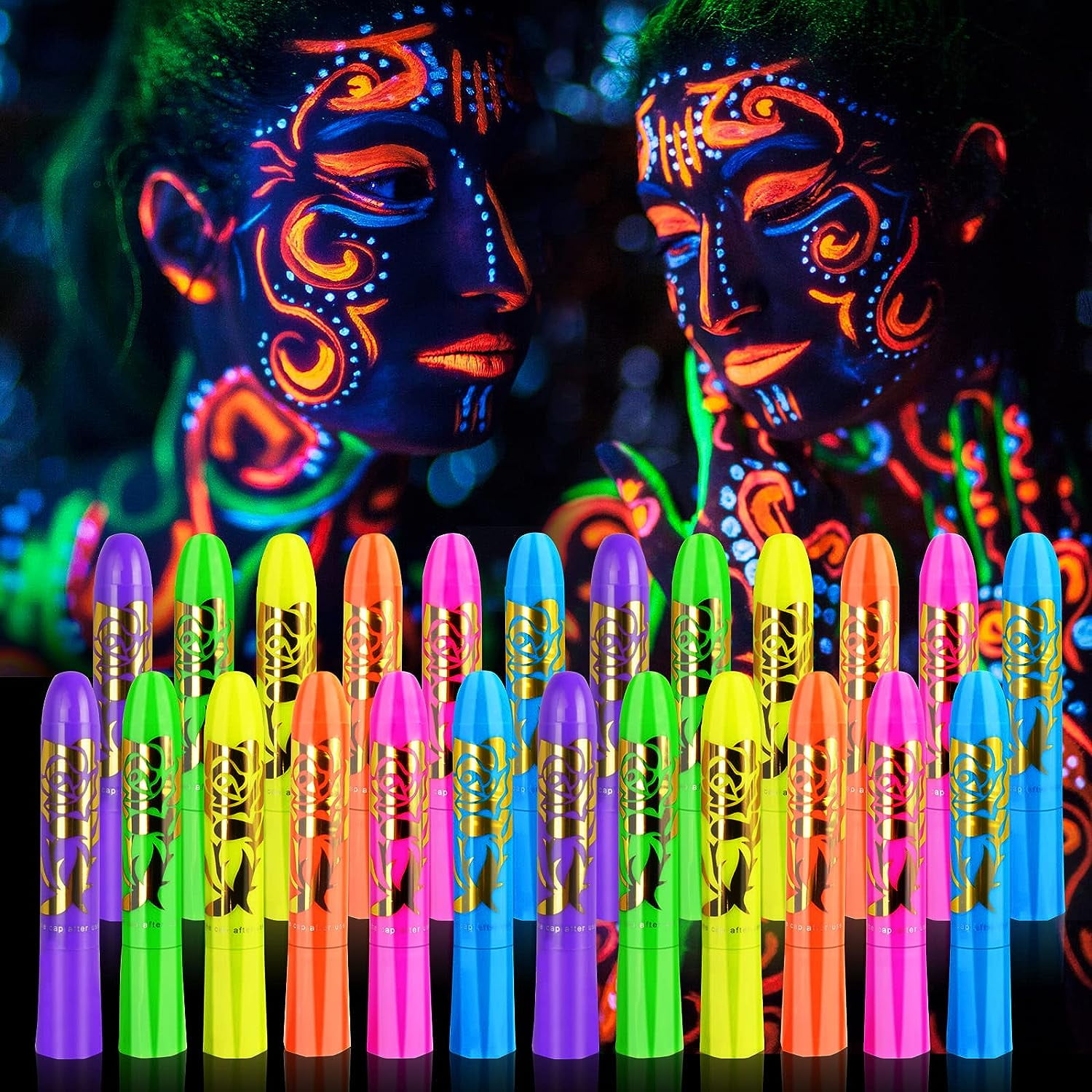 18 Pack Glow in The Dark Paint, Glow in The Dark Face Body Paint Glow  Sticks Makeup Face Painting Kits for Kids Adult, Neon Face Paint Crayons UV