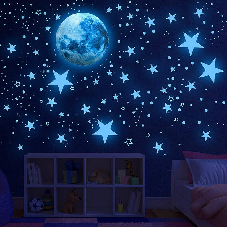 296 Pcs Glow in Dark Stars and Unicorn Wall Decals, DIY Glow in The Dark Stars for Ceiling, Nursery Room and Home Decoration