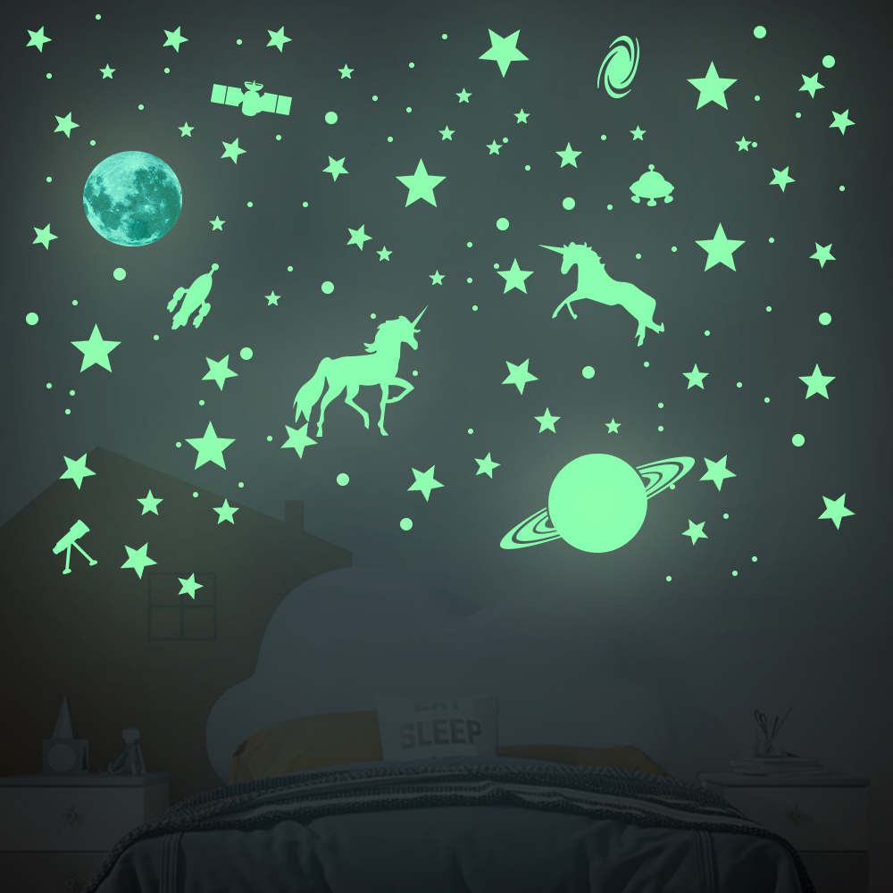 Kid Wall Decals Glow in The Stickers for Ceiling Family Wall Decals for